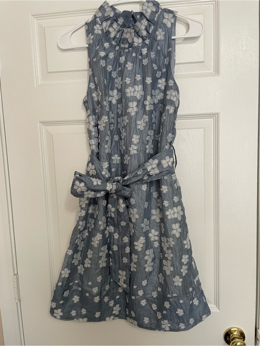 Abbey Glass Blue Floral Mock Neck Sleeveless Belted Midi Mini Dress Size S
